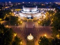 Night aerial view of Belarusian Bolshoi Theatre with illuminated